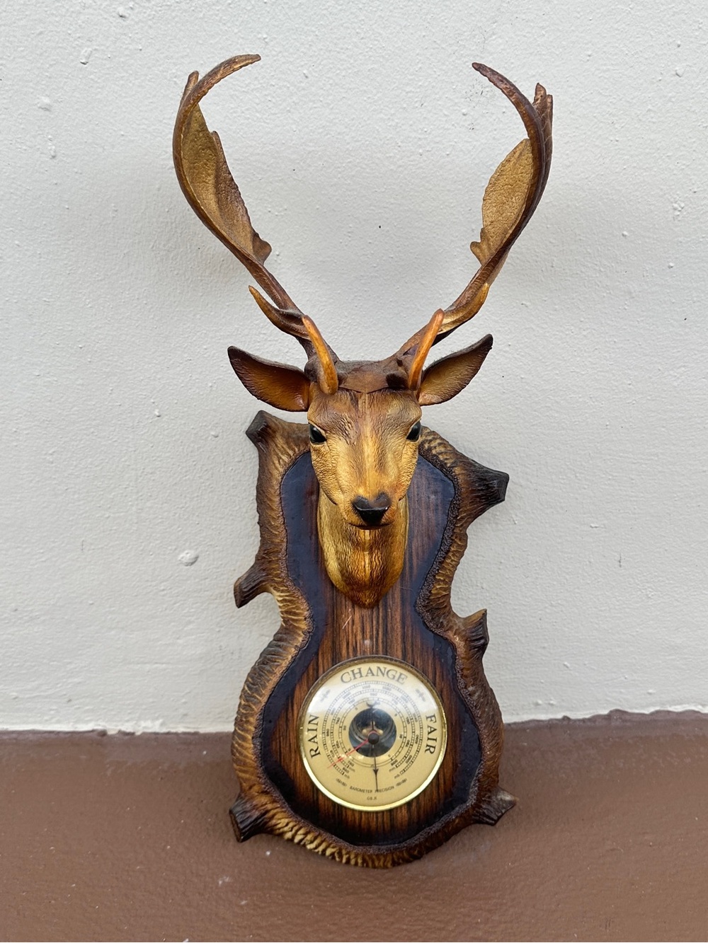 Authentic Vintage 1970’s Brown Deer Head Wall Barometer – Rustic Home Wall Decor